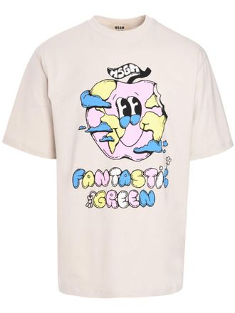 Msgm graphic-print cotton t-shirt - Neutrals