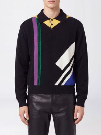 Versace Polo in maglia di lana a maniche lunghe con motivo geometrico