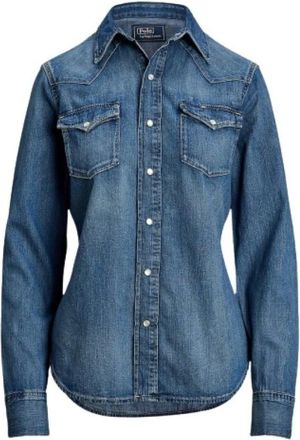 Polo Ralph Lauren Overhemden, Dames, Blauw, S, Denim, Western Denim Shirt met Drukknoopsluiting