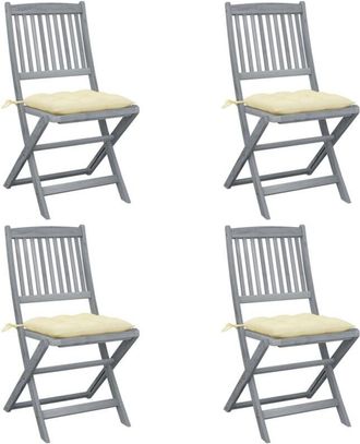 vidaXL Vidaxl - Sillas De Jard&iacute;n Plegables 4 Uds Cojines Madera Maciza Acacia