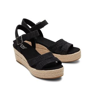 Toms Audrey 10020749 Sandals Womens Black Ankle Strap Espadrille Wedge VER153