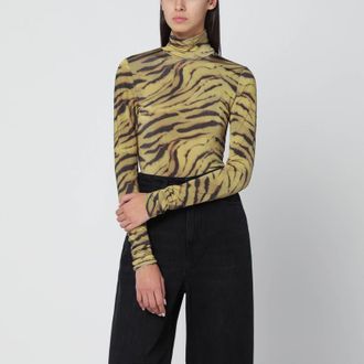 Ganni Khaki zebra-print turtleneck