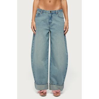Edikted Kella Low Rise Baggy Cuffed Wide Leg Jeans in Tinted-Denim at Nordstrom, Size X-Small