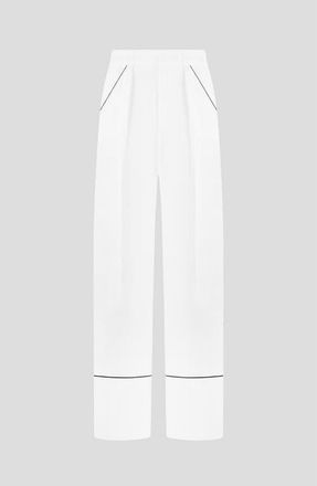 Mani&egrave;re De Voir Mina Contrast Piped Pleated Trousers in White/black at Nordstrom, Size 12