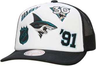 Mitchell & Ness Mens Mitchell & Ness White/Black San Jose Sharks Gridlock Trucker Adjustable Hat at Nordstrom