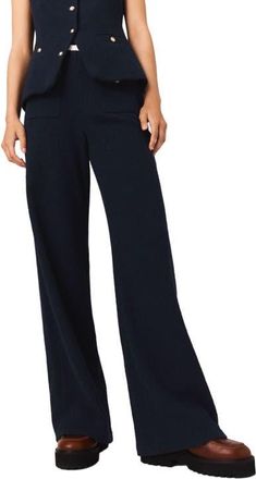 Maje Straight-leg tweed trousers in Navy at Nordstrom, Size 42 Eu