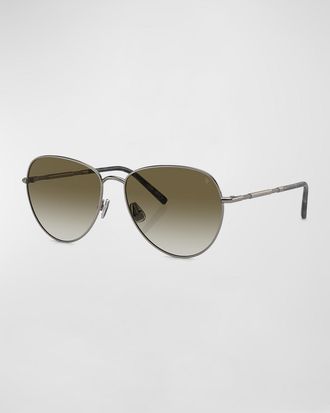 Brunello Cucinelli Oversized Titanium & Plastic Aviator Sunglasses