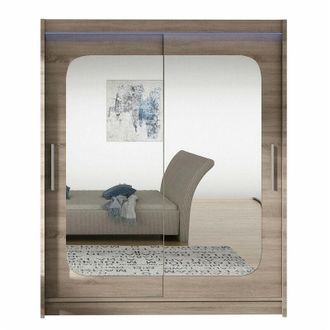 Mirjan24 Armario Closico 135, Trufa Roble, 200x150x58cm, Puertas De Armario: Correderas, N&uacute;mero De Estantes: 5, Led