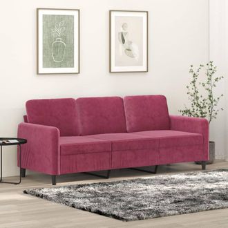vidaXL Sof&aacute; De 3 Plazas De Terciopelo Rojo Tinto 180 Cm Vidaxl