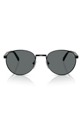Prada 53mm Polarized Oval Sunglasses in Shiny Black at Nordstrom
