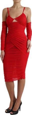 Dolce & Gabbana Womens Red Nylon Stretch Cut Out Midi Dress Elastane