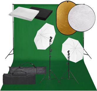 vidaXL Kit De Estudio Fotogr&aacute;fico Con Set De Luces, Fondo Y Reflector Vidaxl