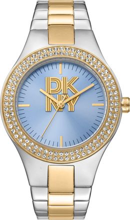 DKNY Women Watch, Two Tone Silver & Gold Color Case, Light Blue Dial, Two Tone Silver & Gold Color Metal Bracelet, 3 Hands, 5 ATM