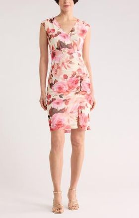 Connected Floral Ruched Mesh Dress in Ivory at Nordstrom Rack, Size 12