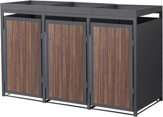 ML Design Ml-design Cobertizo Para Ocultar 3 Cubos De Basura De 240l Antracita Roble Oscuro 196x80x124cm Caseta De Acero Para Jard&iacute;n, Contenedor Exterior Caja R