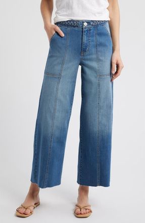 1822 Denim Raw Hem Patch Pocket High Waist Wide Leg Jeans in Bolt at Nordstrom, Size 33