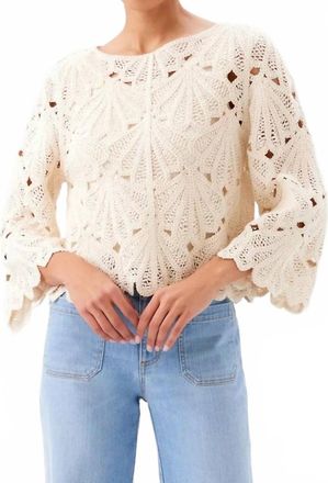 Karen Kane Flare Sleeve Crochet Top In Natural