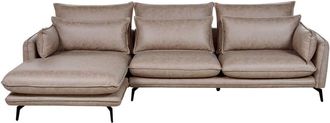 Beliani Modern Right Hand Corner Upholstered Sofa Couch Scatter Back Faux Suede Fabric Metal Legs 5 Toss Pillows Light Brown Gallo