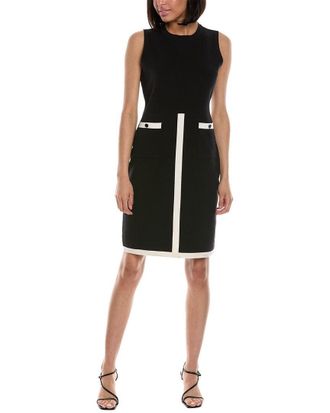 Anne Klein Sweater Dress Womens Black Contrast-Trim Sleeveless FTS1129