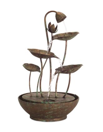 Melrose International Rustic Metal Lotus Leaf Fountain 19.5H - Green; Brown
