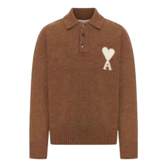 Ami Big Heart Logo Sweater Brown White UPL408-KN0135-217