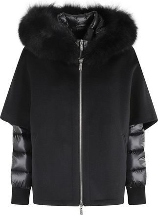 Moorer Cape-Design Wool Coat With Down Jacket And Fox Fur Hood