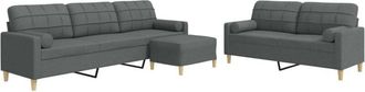 vidaXL Vidaxl - Juego De Sof&aacute;s 3 Pzas Con Reposapi&eacute;s Y Cojines Tela Gris Claro