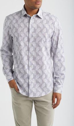Bugatchi James OoohCotton Abstract Print Button-Up Shirt in Peacock at Nordstrom, Size Xxx-Large