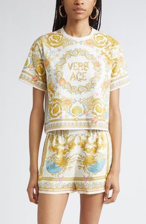 Versace Barocco Underwater Cotton T-Shirt in Eggshell Multicolor at Nordstrom, Size 4 Us