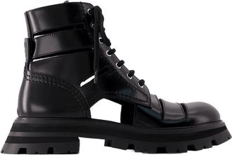 Alexander McQueen Womens Wander Ankle Boots Leather Black Shoes Ankle-boots