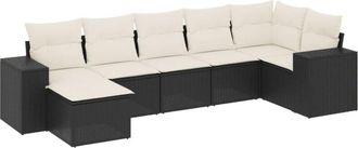 vidaXL Vidaxl - Set De Comedor De Jard&iacute;n 7 Pzas Y Cojines Rat&aacute;n Sint&eacute;tico Negro