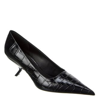 Ferragamo Eva 55 Croc-Embossed Leather Pumps, Size 8.5 C
