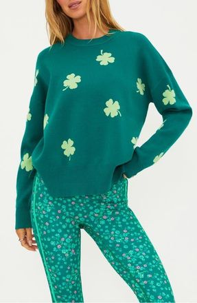 Beach Riot Callie Clover Jacquard Crewneck Sweater in Clover Green at Nordstrom, Size X-Small