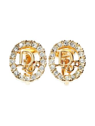 Dior 1980-2000s rhinestone-embellished logo earrings - Gold