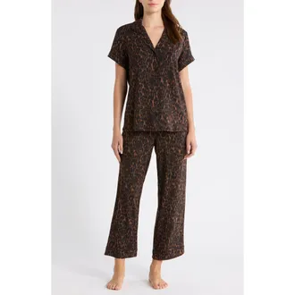 Nordstrom Moonlight Eco Crop Pajamas in Brown P- Black Elegant Leopard at Nordstrom, Size Small