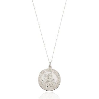 Lily & Roo Silver Large Round St Christopher Medallion Necklace
