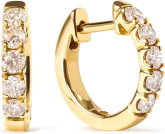 House of Brilliance 10K Yellow Gold 1/2 Cttw Round-Cut Diamond Hoop Earrings