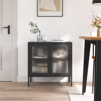 Berkfield Home Sideboard Black 70x35x70 cm Glass & Steel | Size: 70 x 35 x 70 cm