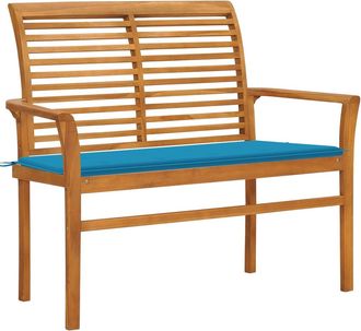 vidaXL Vidaxl - Banco De Jard&iacute;n Madera Maciza De Teca Con Coj&iacute;n Azul 112 Cm