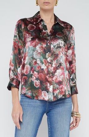 L'agence Dani Floral Silk Button-Up Shirt in Sage Multi Soft Cloud Floral at Nordstrom Rack, Size X-Large