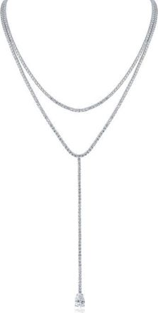 Kenneth Jay Lane Round Cut Cubic Zirconia Layered Y-Necklace in Rhodium Plated at Nordstrom