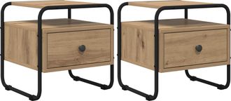 vidaXL Mesa De Noche 2 Uds. Roble Artisan Madera De Ingenier&iacute;a Vidaxl