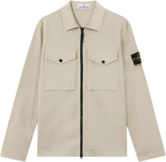 Stone Island Regular-fit Overshirt met verborgen rits - Heren - Zomerjassen - Beige - M - Katoen - Jassen