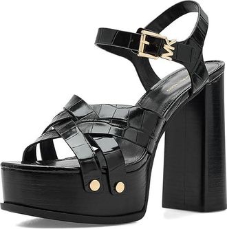Michael Kors Nora Platform Sandal Womens Wedge Shoes Black 1 : 9.5 M, Leather/Rubber