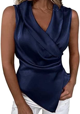 Tunic H&M Femme Taille 10 - Col V Sans Manches, Rose Et Blanc, Col Froncé, Occasion Très Bon état