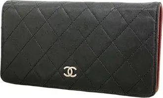 Chanel Black Leather Long Wallet (Bi-Fold) (Pre-Owned)