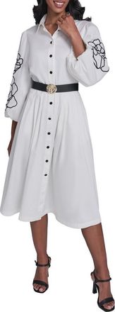Karl Lagerfeld Floral Stitch Belted Midi Dress in Soft White at Nordstrom, Size 12