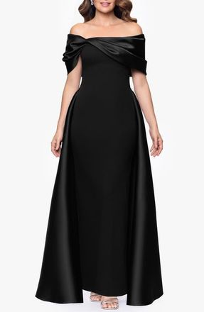 Betsy & Adam Off the Shoulder Cape Detail Gown in Black at Nordstrom, Size 14