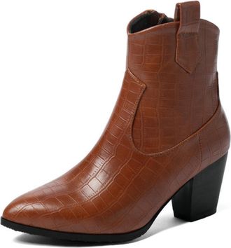 Generic Womens Pointed Toe Block Heel Cowboy Boots,Retro Western-Style,Yellow,7.5 UK