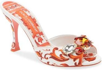 Dolce & Gabbana Keira Majolica Jeweled Slide Sandal in Ih3Tn Maiolica 6 Orange at Nordstrom, Size 39.5